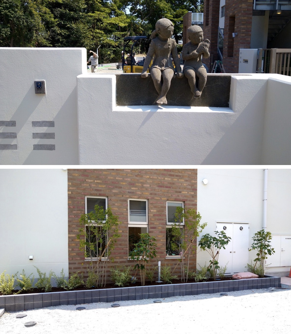 Children's School and Nursery School have incorporated terrazzo sculptures by Katsuzo Entsuba. Now it's time for cleaning and planting work.